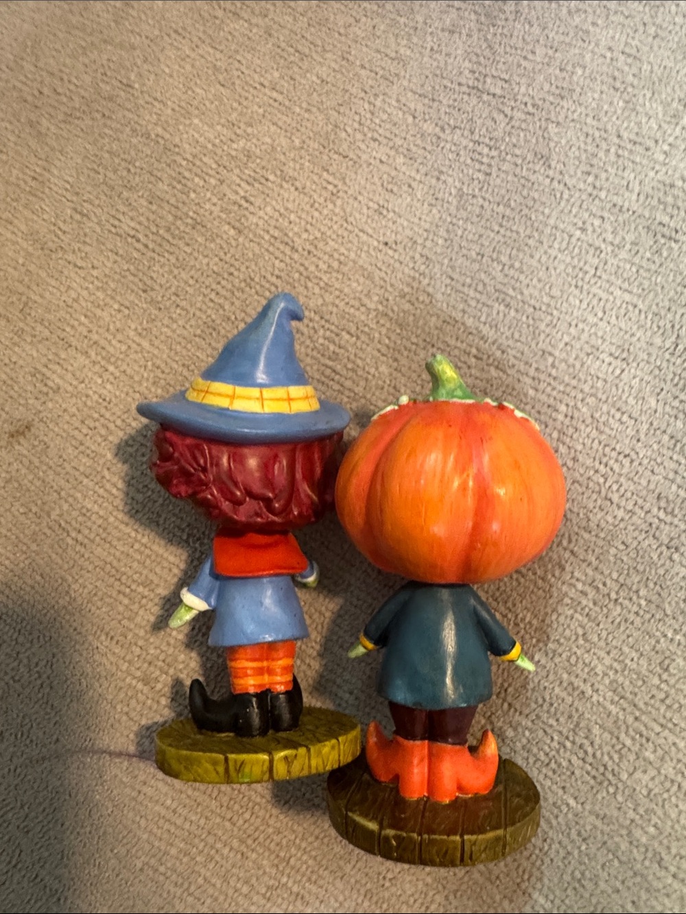Vintage Halloween Pumpkin-Head & Witch Figurine Duo - Orange, Blue, Green - Picture 4 of 4